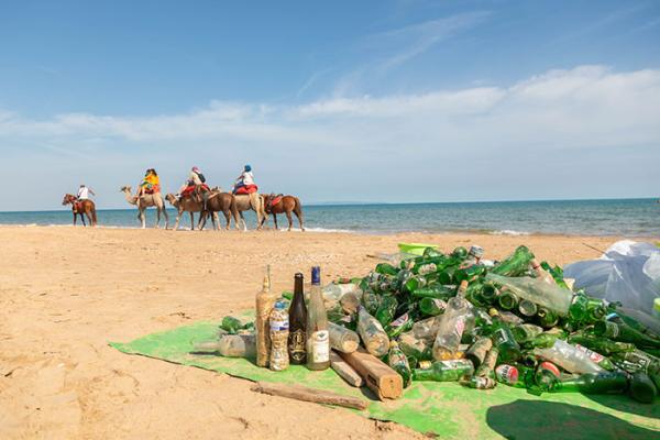 #EUBeachCleanup organised by the EU Delegation in Tunisia, rubbish found on the beach, mainly plastic bottles